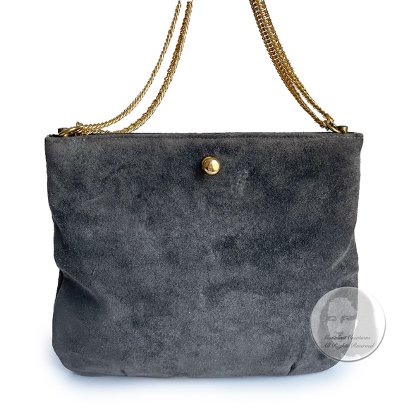 Vintage Ruth Saltz Shoulder Bag Retro 80s Gray Suede Tan Snakeskin Cougar Head - Picture 6 of 7